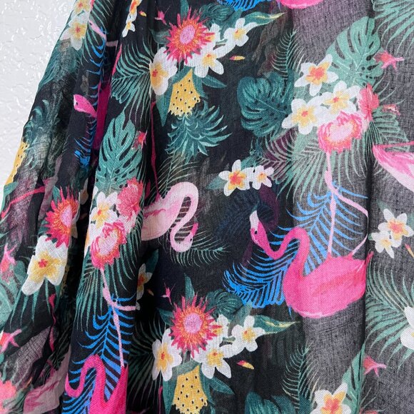 Women Sheer Flamingo Print Kimono Wrap Cover Up OS Open Front Summer Resortwear - Picture 8 of 10